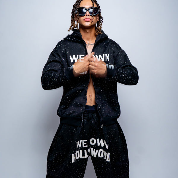 We Own Hollywood Oversized Rhinestone Sweat pants