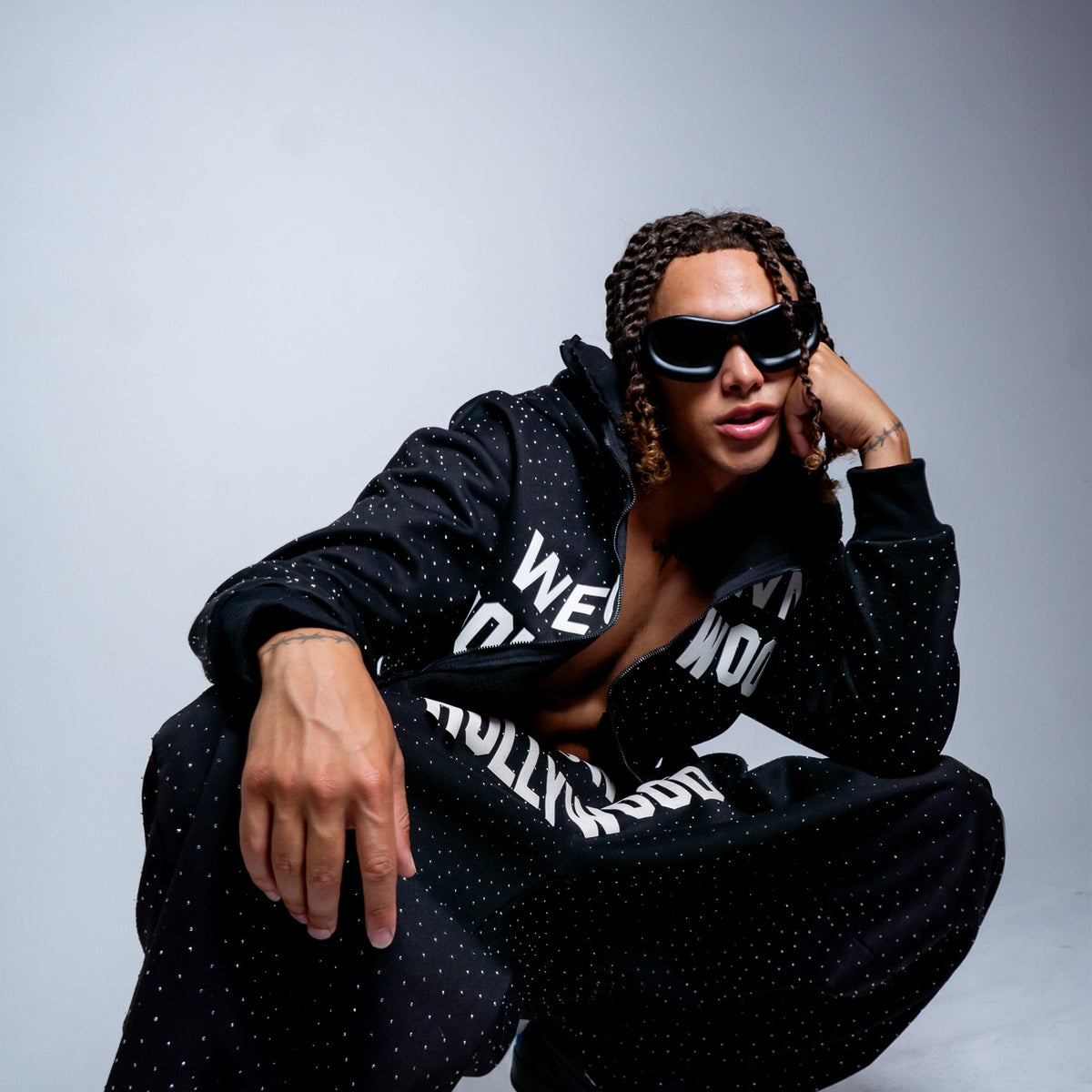 We Own Hollywood Oversized Rhinestone Sweat pants