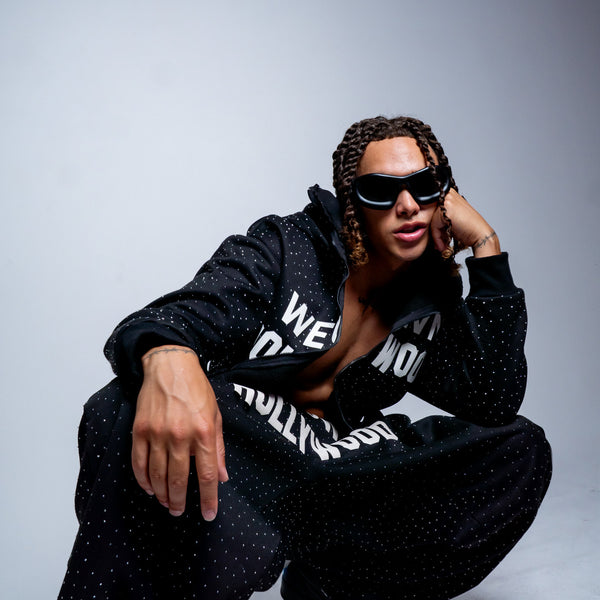 We Own Hollywood Oversized Rhinestone Sweat pants