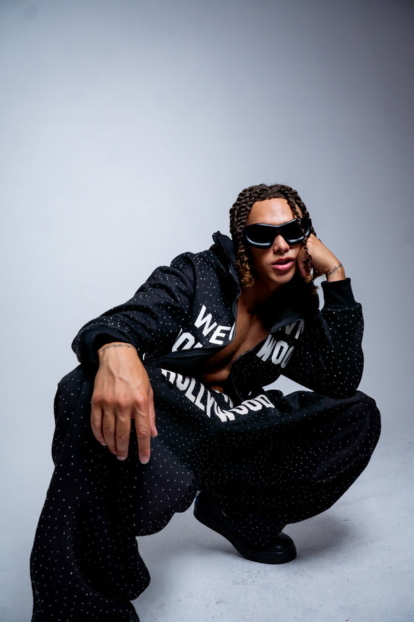 We Own Hollywood Oversized Rhinestone Sweat pants